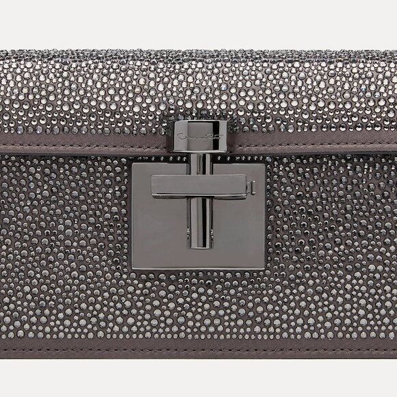 Oscar de la Renta Alibi Slim Crystal Pave Satin Shoulder Bag - Gray - Picture 2 of 9